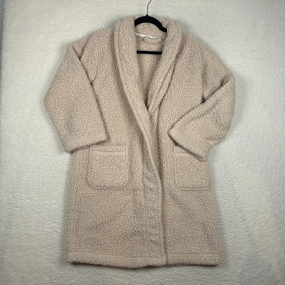 Pottery Barn Womens Size S Teddy Bear Sherpa Robe Pink Belted Sleep Relax Lounge